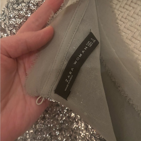 🩶Zara Silver Sequin L Floral Embroidered dress ASO Alexis Rose Schitts Creek - Picture 14 of 16